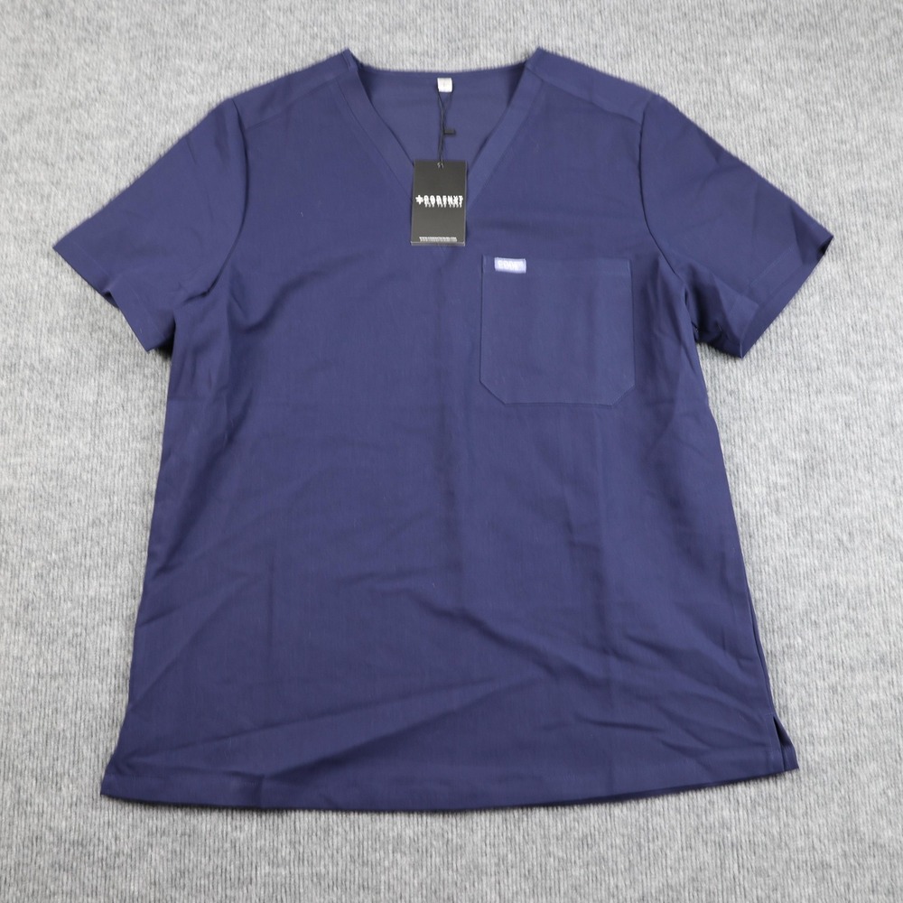CODENXT Shirt Mens Large Navy V Neck Scrub Top Medical Chest Pocket Stretch